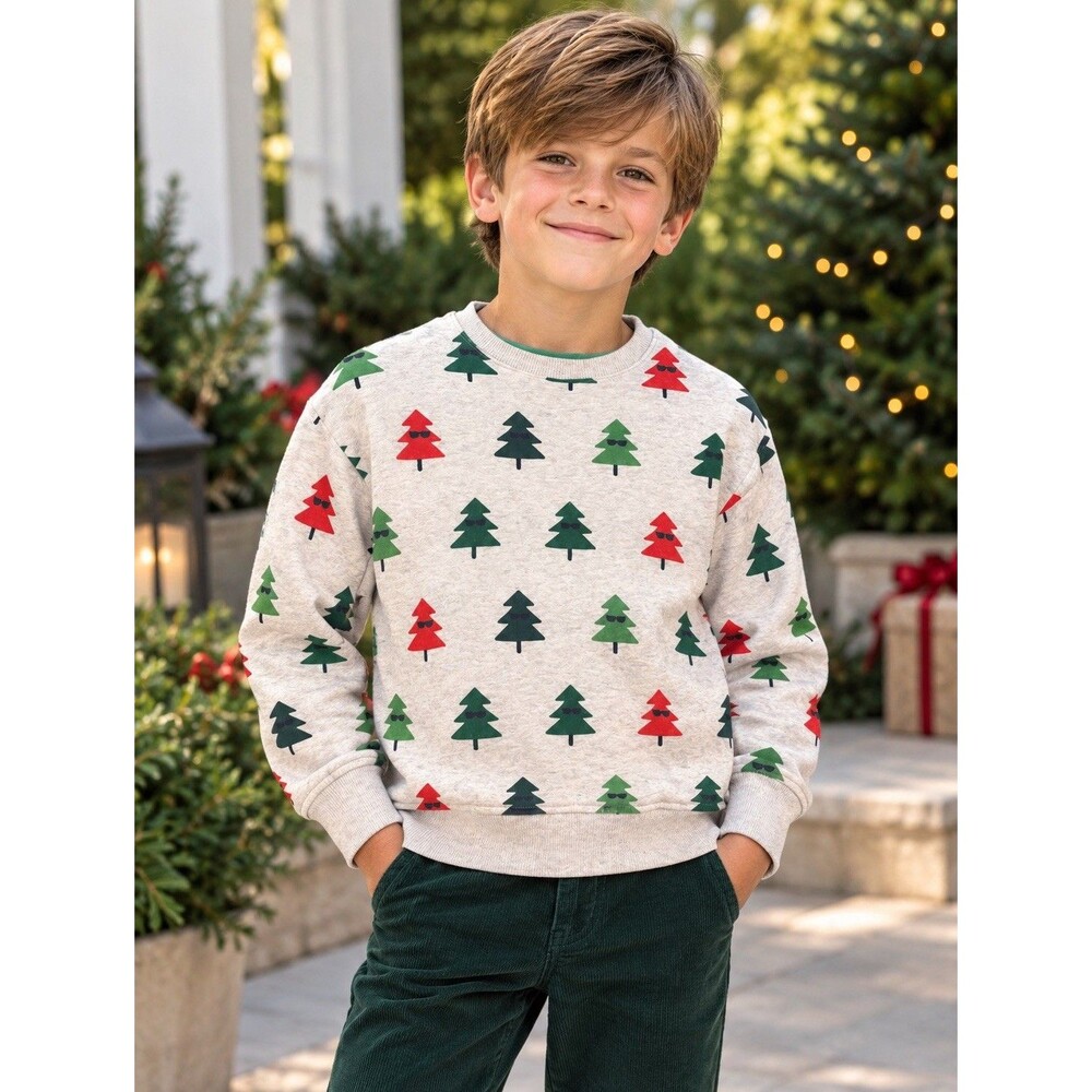 Boys Christmas Tree Sweatshirt Size 9-10 Holiday Xmas Pullover Excellent boden